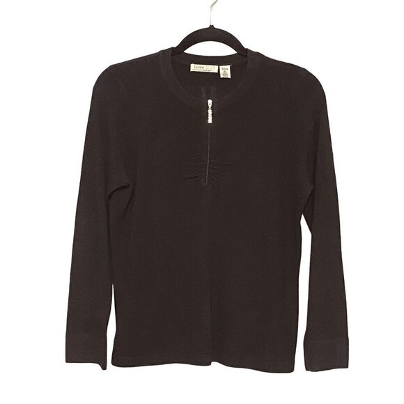 Luxe 360 Mercer Street Studio Black Pullover Sweater Rhinestone Zip Women's PL - Picture 1 of 10